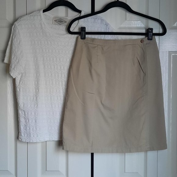 Talbots Petites Cotton Twill Light Khaki Tan Wrap Front Skirt Size 8P - Picture 2 of 5